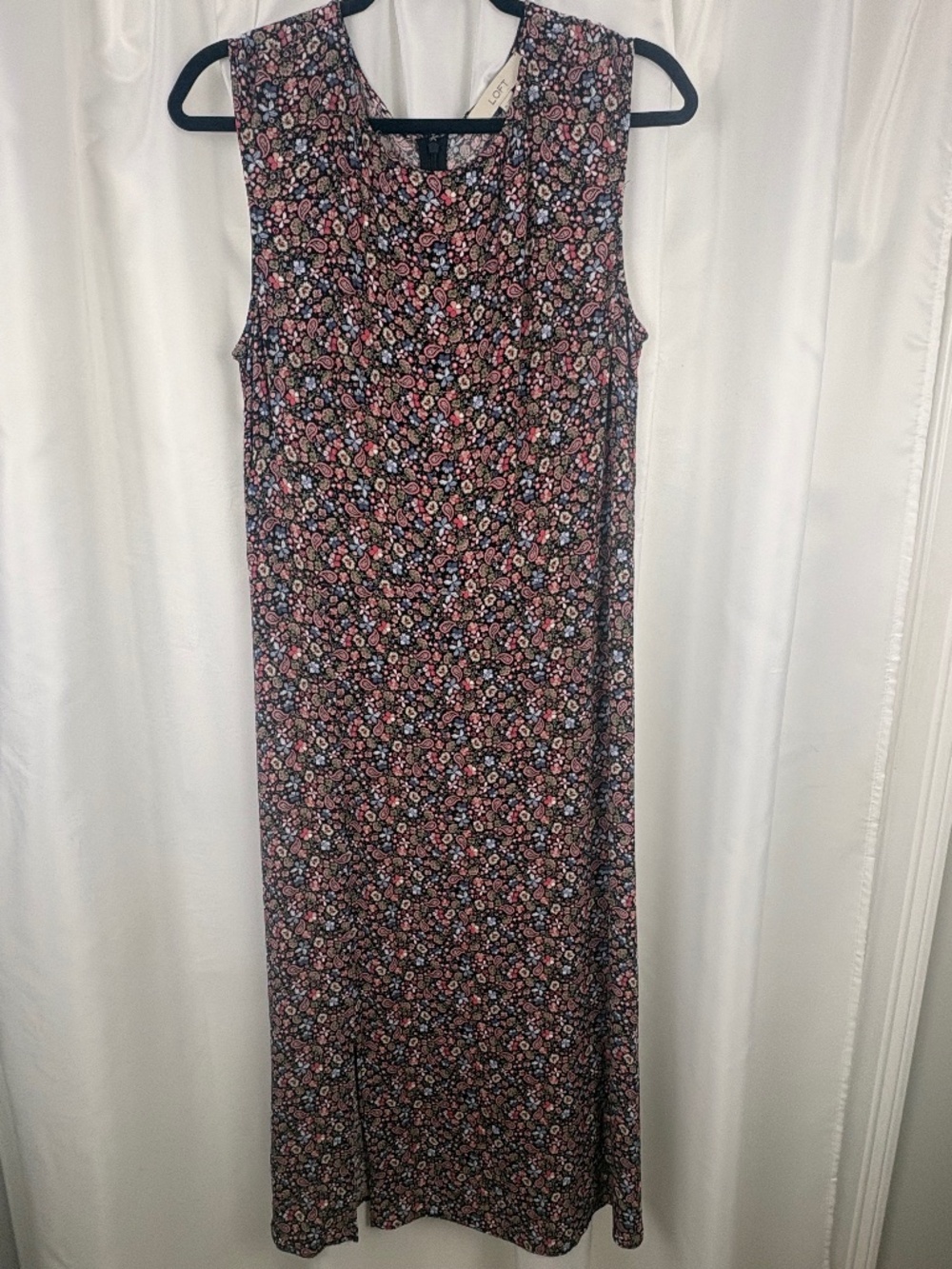 LOFT Floral Paisley Midi Dress Women's Size 14 Sleeveless Cowl Neck 100% Rayon